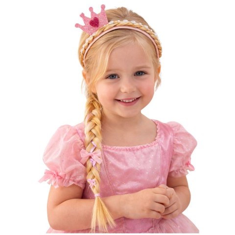 Opaska Z Długim Warkoczem Różowa Wstążka Diamenty Korona 50 cm